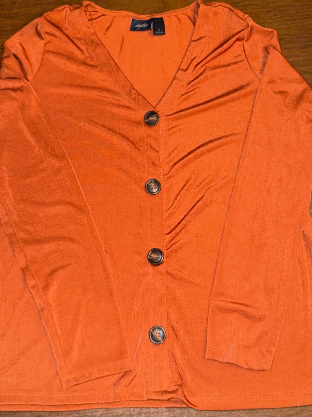 Women's shimmer Copper Orange Button-Front blouse sz Large